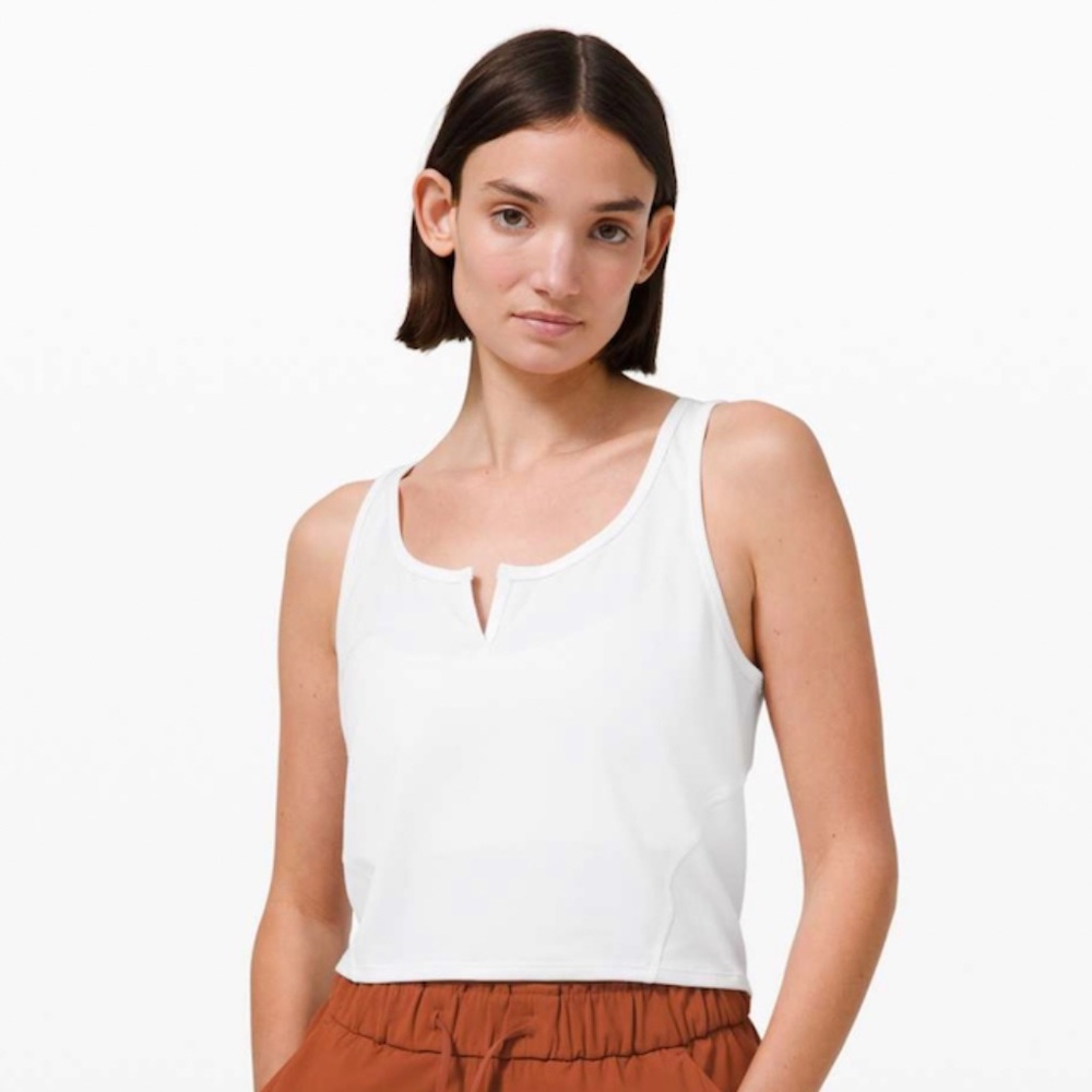 lululemon ~ Cropped Henley Tank Top Heathered White / White 8